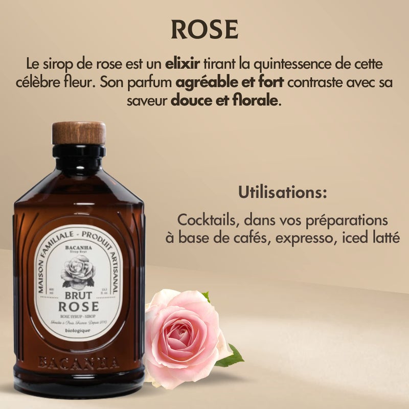 BACANHA - Organic and Raw Syrup - Rose Syrup - For Cocktail, Water, Coffee, Lemonade and Iced Tea - 400 ml - Image 3